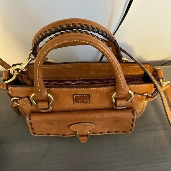 Dooney & Bourke Florentine Pocket Vaccheta Leather Satchel Bag Cognac - Picture 5 of 13